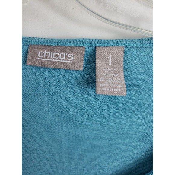 Chicos Blue 3/4 Sleeves Top Lace Overlay Size 1 med - Picture 2 of 8